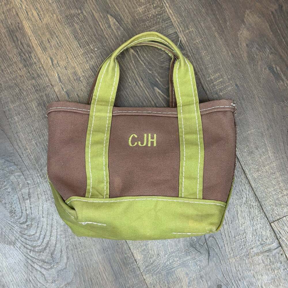 Vintage 90s LL Bean Boat and Tote Mini Brown‎ Green Rare Color Made In USA Bag